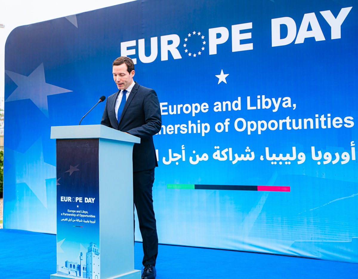 EUBAMLibya's tweet photo. It was an honour to welcome many Libyan ministers and heads of institutions, as well as mayors of several Libyan cities, diplomats, UN officials, civil society representatives, and friends, to celebrate the Europe-Libya Partnership of Opportunities. https://t.co/VDWFG0qY1d