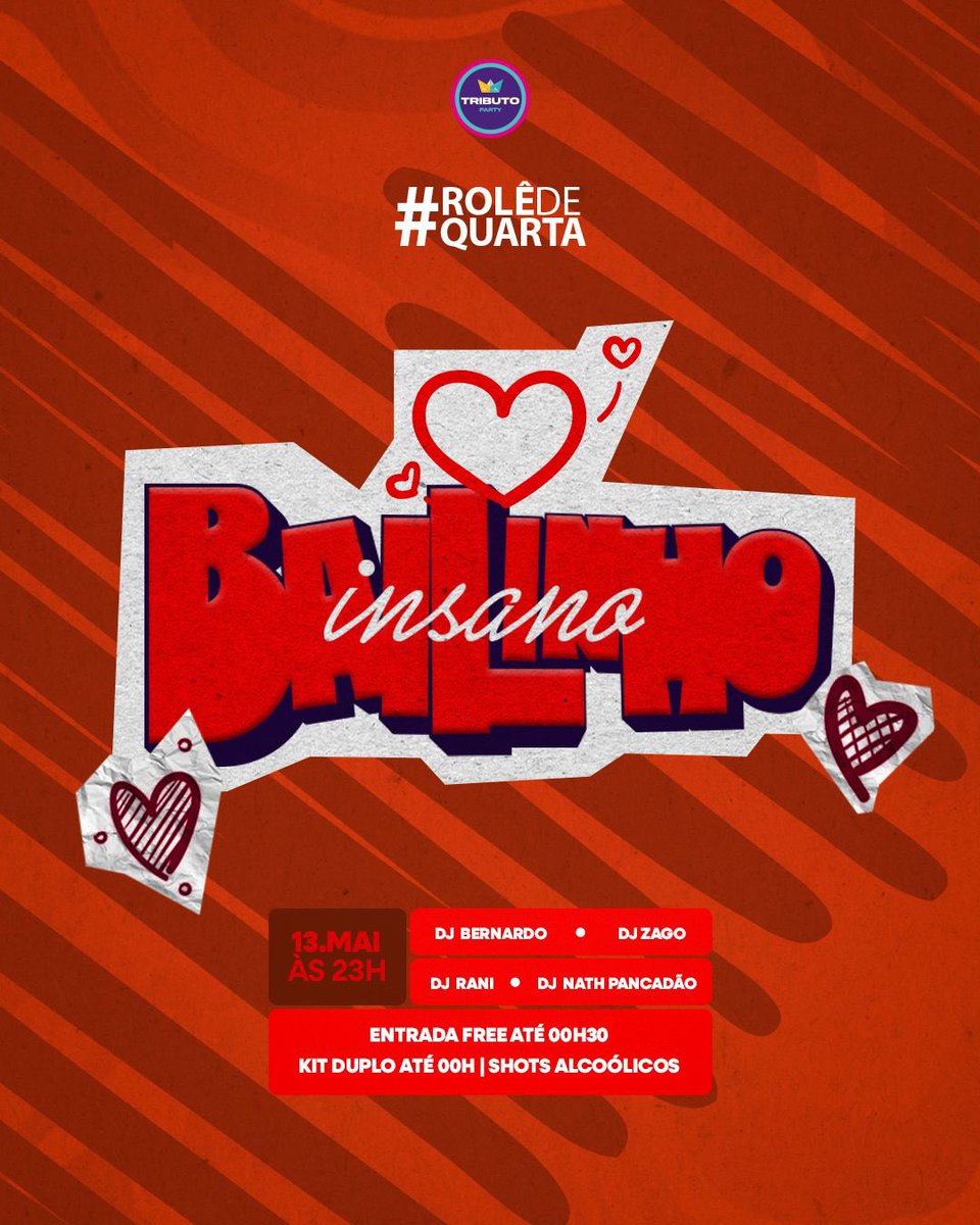tributoparty's tweet photo. HOJE TEM ROLÊ DE QUARTA🔥 Quartou com a festa Bailinho Insano, então chama os amigos, porque hoje vai rolar na Tributo:

| ENTRADA FREE ATÉ 00:30H!
| NO BAR: KIT DUPLO ATÉ 00:00H (MEIA NOITE)!
| FESTA DAS 23H ÀS 04:30! https://t.co/ujeZbMzT46