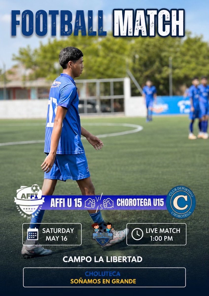 affiacademia's tweet photo. ⚽🔥 FIN DE SEMANA DE COMPETENCIA 🔥⚽

Nuestra cantera vuelve a la cancha este fin de semana en una nueva jornada de la Liga Menor de Choluteca. 💪🏻⚽

Cada partido representa:
✔ aprendizaje
✔ carácter
✔ disciplina
✔ crecimiento
✔ pasión por competir y seguir soñando en grande. 🔥

🗓 JORNADA LIGA MENOR

⚽ AFFI U11 🆚 Victorious U11
⚽ AFFI U13 🆚 Atlético Valle U13
⚽ AFFI U15 🆚 Chorotega U15
⚽ AFFI U17 🆚 Relámpago

Seguimos trabajando en la formación integral de nuestros jóvenes, construyendo proceso, identidad y mentalidad competitiva. 💙❤️

⚽ Pasión por el fútbol. Dedicación por la formación. 💙⚽

✨ AFFI ACADEMIA
✨ CREEMOS, FORMAMOS, SOÑAMOS EN GRANDE ✨
📈 SOMOS CRECIMIENTO CONSTANTE 💛