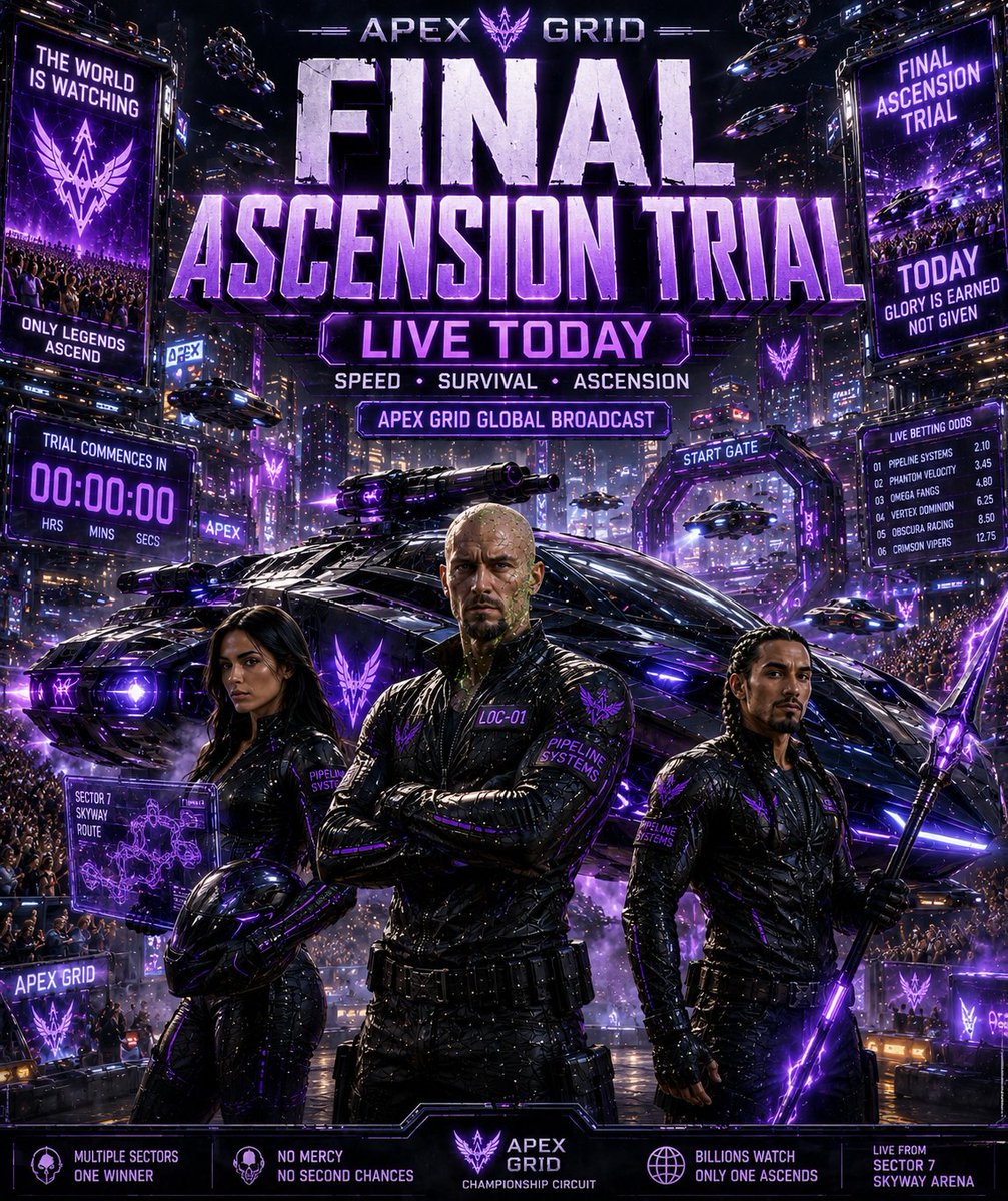 locdasmoke's tweet photo. ⚡🏁 APEX GRID GLOBAL BROADCAST 🏁⚡

TODAY…
the Final Ascension Trial begins.

After surviving the Apex Beast and earning the respect of the Primal Ascendants, LOC-01, Vixen V, and King Assassin now face the final challenge across the neon skyways of Apex Grid.

Speed.
Survival.
Ascension.

One crew enters.
One legend leaves.

The whole grid is watching. 🌌

@ToshiArte @neveils_david_c @luisvillcruz @nimentrix @djkingassassin @Heartwords3
#RapMatrix #Loc01 #ApexGrid #Cyberpunk #SciFi #AIArt #Synthwave #VixenV #KingAssassin #Worldbuilding #DigitalUniverse