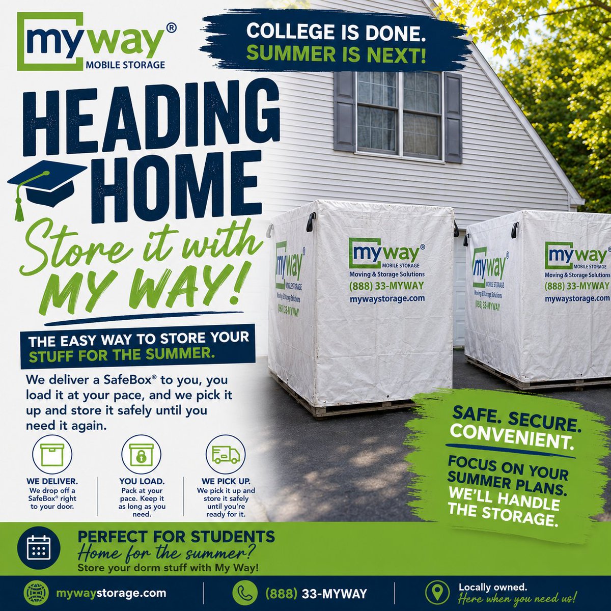MyWayStorage's tweet photo. College is out. Summer is in. ☀️🎓

Store your dorm stuff the easy way with MyWay Mobile Storage. We deliver the SafeBox®, you load it, and we store it safely until you need it again.

📞 (888) 33-MYWAY
🌐 https://t.co/k1tu9ihvj1 https://t.co/Vw8Nbh9ZUn