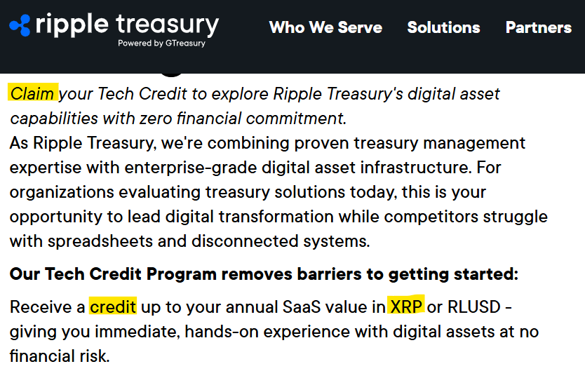 sentosumosaba's tweet photo. 📢XRP Utility Discovery
👀@Ripple Treasury (@GTreasury), a full Treasury Management System (TMS), has a Tech Credit Program that gives potential clients "credit up to your current annual SaaS spend" (e.g. switching from @kyribacorp) in $XRP or $RLUSD.
👉Zero Financial Risk. https://t.co/BrP8zv2YT0