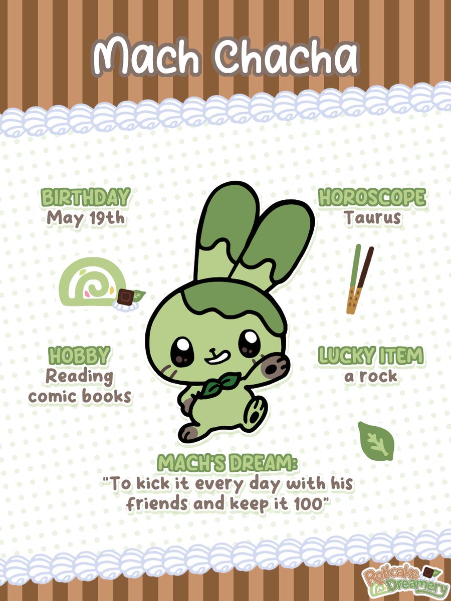 rollcakekuma's tweet photo. Mach Chacha

🎂Birthday: May 19th
♉Horoscope: Taurus
📖Hobby: Reading comic books
🍀Lucky Item: a cool rock he found
💖Dream: "To kick it every day with his friends and keep it 100" https://t.co/7XPVqSBXdL