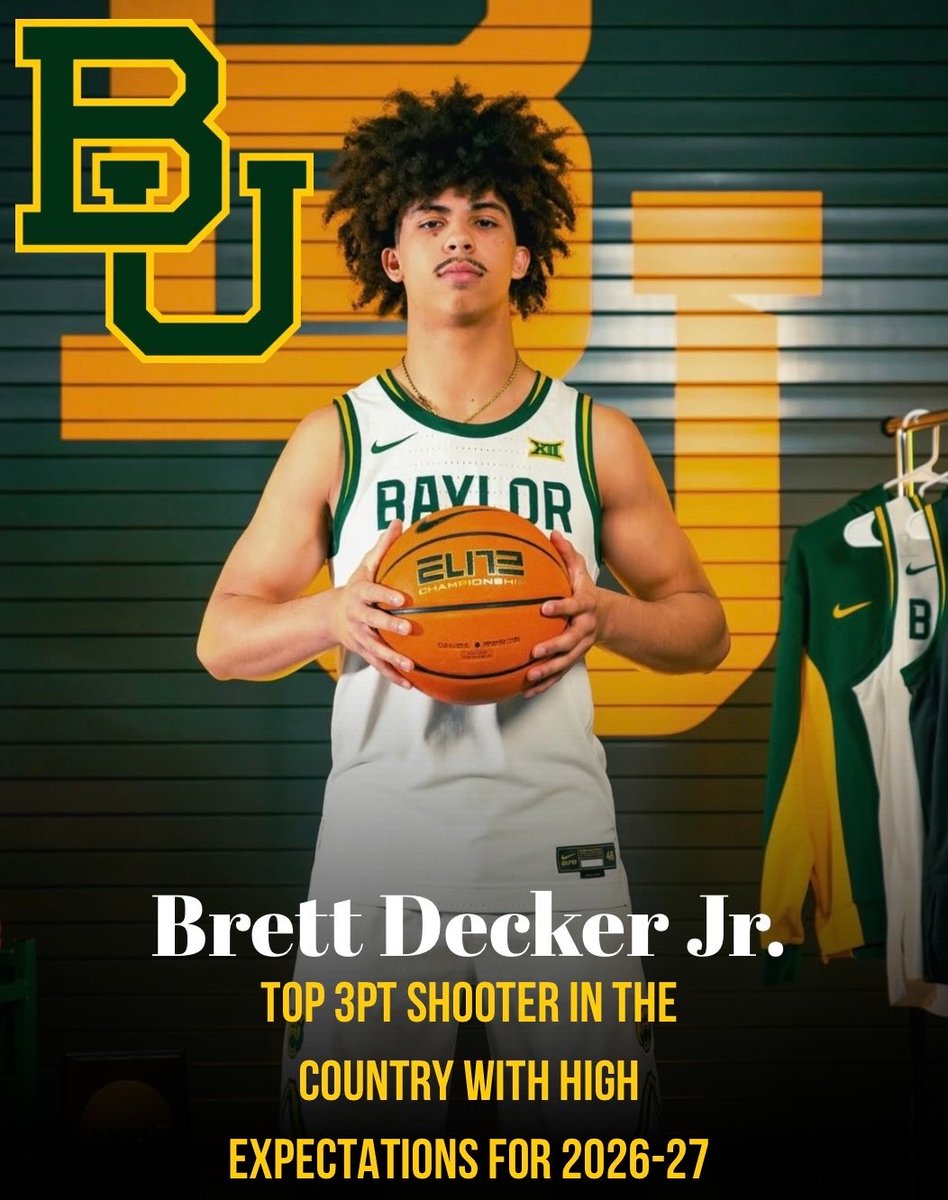 OllyReedSports's tweet photo. High expectations are rising at Baylor, and Liberty transfer Brett Decker Jr. is looking to bring those winning expectations back to Waco in 2026-27:

The 6’3 sophomore guard averaged 16.9 points, 2.6 rebounds and 1.1 assists for the Flames, while shooting close to 50% from the field (47% from 3PT range). Decker has been regarded as one of the best shooters in the country with his quick shot release and deep range. He creates opportunities to get open by sizing up his defender for easy jump shots or cutting to the rim in transition. A High motor prospect with a quick first step to the basket.

The Elizabethtown, Kentucky native is going to have Foster Pavilion rocking next season.
@BrettDecker_ 🏀🐻