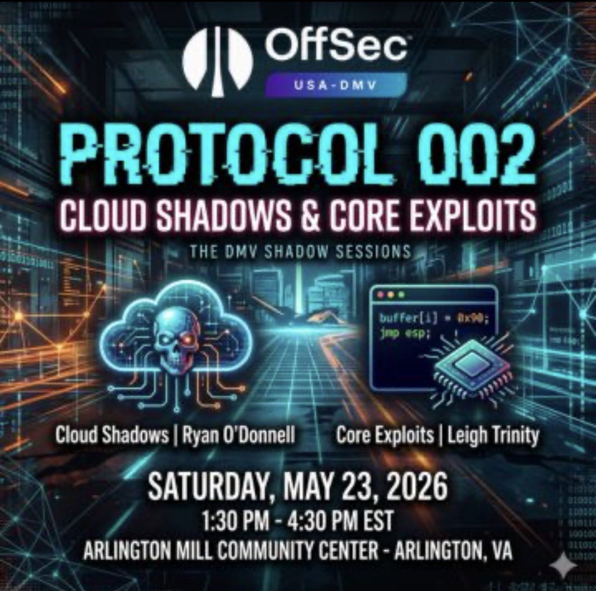 MeterPeter4Eva's tweet photo. 🤖 The 2nd OffSec DMV meetup

📅 Date: Saturday, May 23, 2026
⏰ Time: 1:30 PM - 4:30 PM EST
📍 Location: Arlington Mill Community Center - Room 527 | Arlington, VA

Secure your spot here: https://t.co/zHwjd0xtNb
Join the USA Chapter: https://t.co/aTPEhnD9Te

#offsec #meetup https://t.co/9X53iynim9