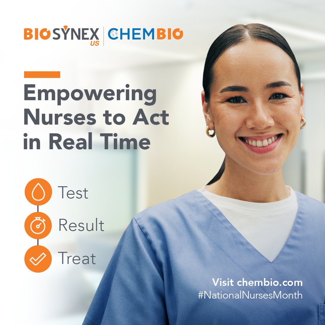 ChembioDx's tweet photo. As we celebrate National Nurses Month, we recognize the nurses who are evolving their workflows to ensure no patient is left without an answer.

Learn about our Chembio’s rapid STI products at: https://t.co/1xCCgj0cwi

#BioSynexUS #Chembio #NationalNursesMonth #PublicHealth https://t.co/h36j9KPHjN