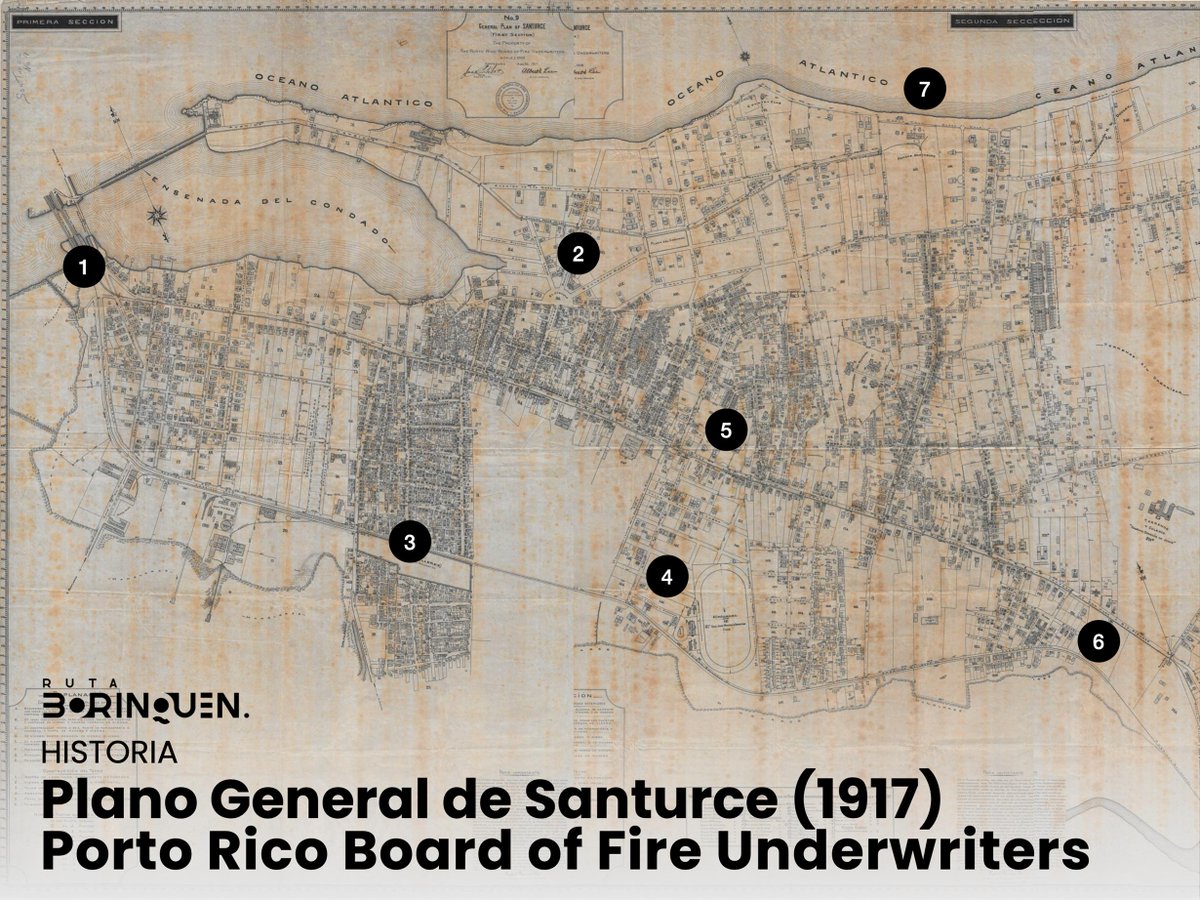 RutaBorinquen's tweet photo. #MartesDeMemoria 🚂🚋 Plano General de Santurce preparado por el PR Board of Fire Underwriters (1917). Muestra tranvía de la PR Railway &amp; Light Co. en la Carretera Central de San Juan a Río Piedras y ferrocarril de la American Railroad a lo largo de Avenida Sud, y Calle B. Cerra. https://t.co/f8A2gt1Dzf