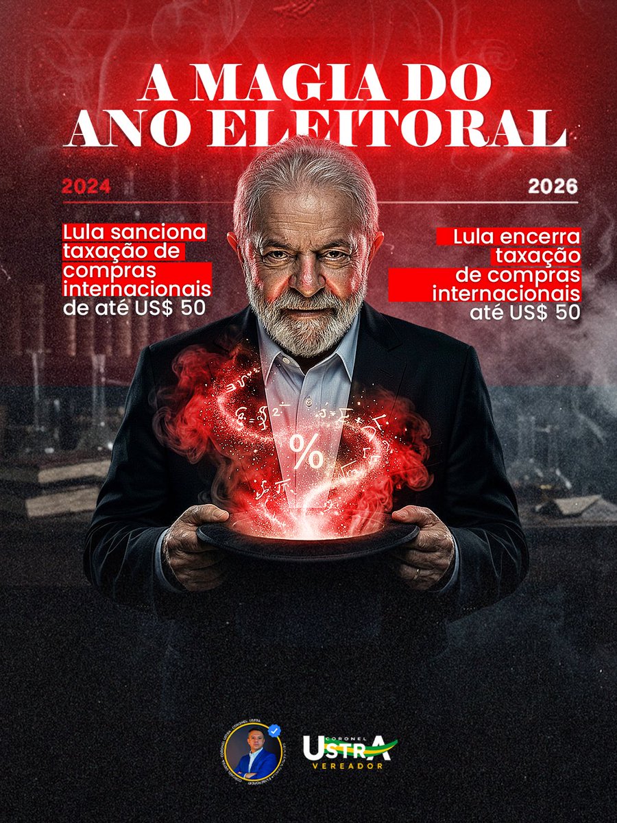 ustramarcelo22's tweet photo. Em 2024, criaram imposto em cima das compras internacionais e disseram que era “justiça tributária”.
Agora, em 2026, ano eleitoral, resolveram acabar com a taxação.

Curioso, né?

Quando era pra arrecadar, o povo pagava a conta.
Quando a popularidade despenca, aparece a “bondade” de Brasília.

O brasileiro não esquece quem colocou imposto no seu bolso. Muito menos quem tenta apagar isso na véspera da eleição.