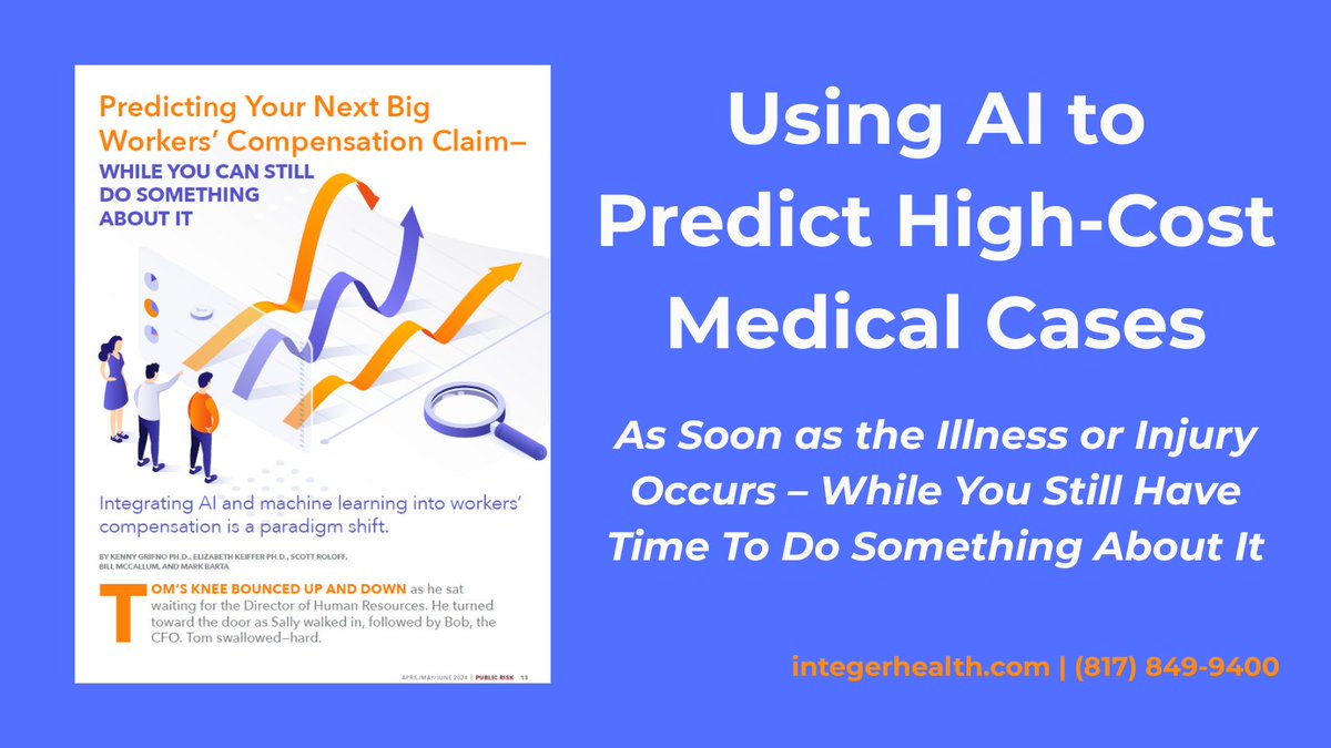 ScottRoloff's tweet photo. Workers' compensation has a prediction problem.

By the time a claim is flagged as high-cost, the trajectory is already locked in.

IntegerHealth's new patent uses AI to marry the library of medical and pharmacy claims with the adjuster notes ‒ flagging cases likely to spiral out of control in real-time, even before the adjuster finishes typing their note.

Keywords. Phrases. Sentiment. Severity indicators. All analyzed at first entry.

That is not claims management. That is claims prevention.

👉 Article on Google Drive: https://t.co/KqEXMLzWHI
#WorkersComp #PredictiveAnalytics #AI #HealthTech #RiskManagement #ClaimsManagement