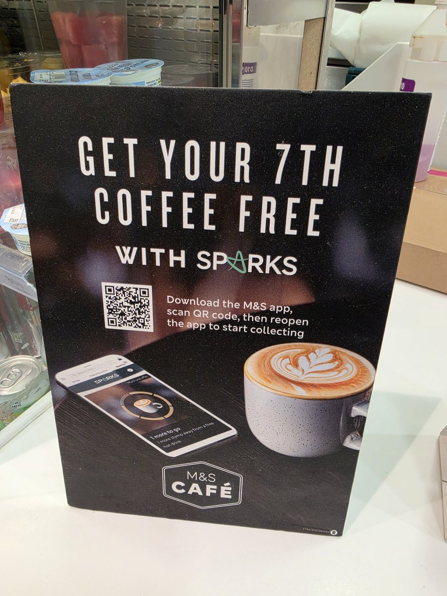 p__mb_'s tweet photo. @marksandspencer I tried to activate the 7th coffee free Sparks offer using both the QR code in a café and the online equivalent but I still can't see anything about the offer in my account even after repeatedly closing and reopening the app as instructed.

What am I missing? https://t.co/TnyKJsd9gO