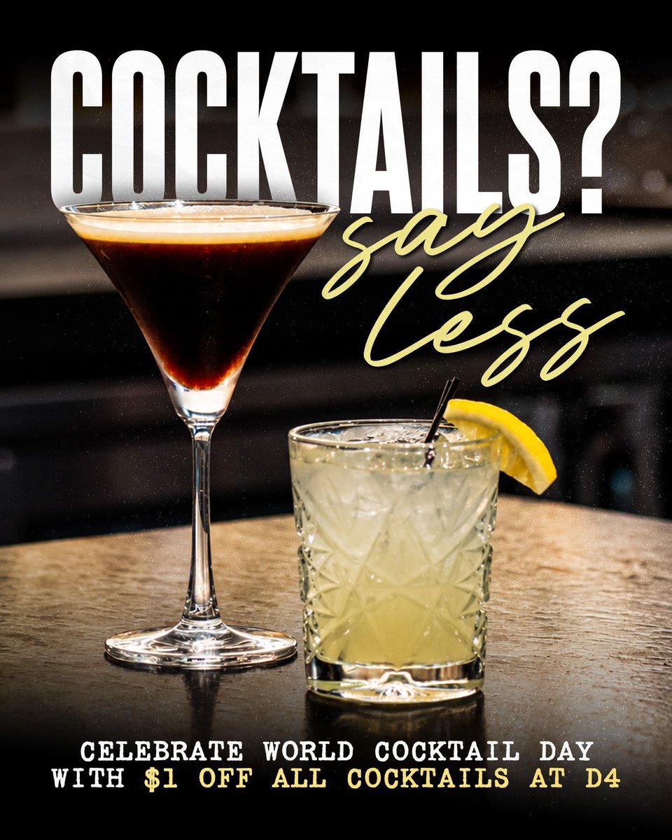 DistrictFore's tweet photo. Sip back and relax at D4 this #WorldCocktailDay 🍹

Treat yourself to your favorite #cocktail! Only today, May 13, 2026, enjoy $1 off our cocktail menu.

Which one are you ordering? 👇
🔗 https://t.co/2nETU0bCWl
📍 233 E Chicago St | @ThirdWardMKE https://t.co/gtMasXRQQW
