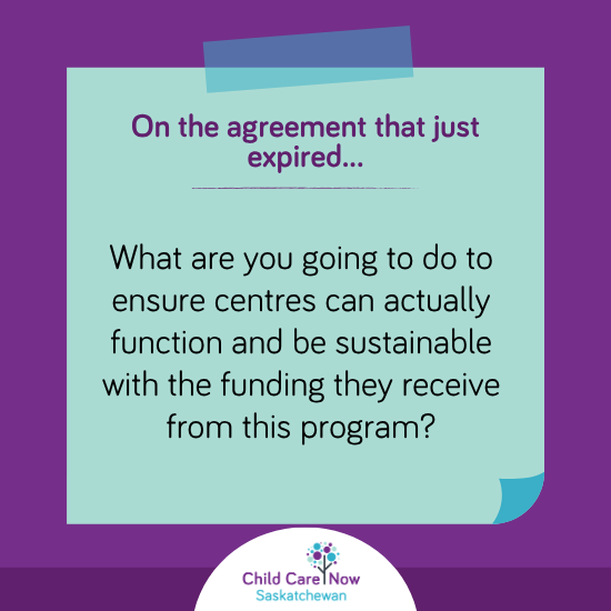 CCNowSask's tweet photo. Looking for answers about the new SK child care agreement? So are we! We're posting our most burning questions for Minister Hindley here the next few weeks, for you to share and ask him (or your MLA) as well!

Find the full list of questions on our website (link in bio)

#skpoli https://t.co/j9h1qRJk5t