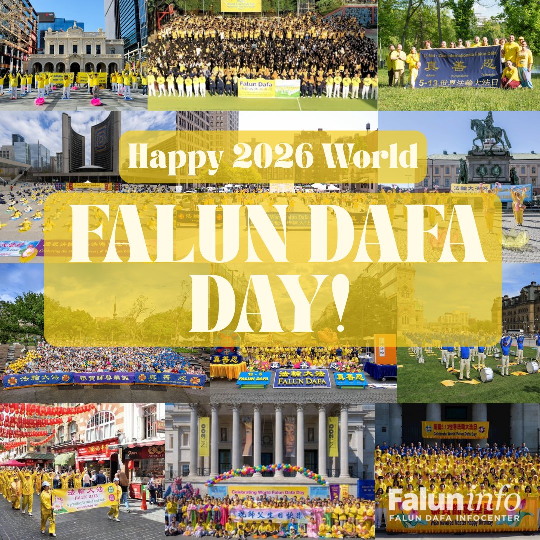 FalunInfoCtr's tweet photo. Happy World Falun Dafa Day! 

For over three decades, Falun Dafa has inspired people in more than 110 countries to live healthier, kinder, and more meaningful lives.

Today Falun Gong practitioners and supporters around the world stand in solidarity with truthfulness, compassion and forbearance.

#FalunDafaDay #May13 #NewYork