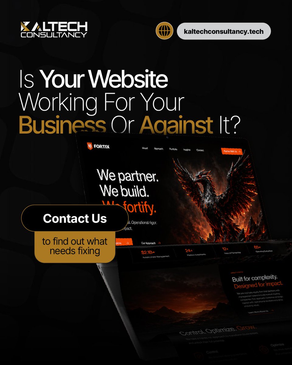 KaltechServices's tweet photo. Your website might be quietly costing you clients and you would never know.
A website audit tells you what your traffic numbers never will. Page speed, bounce rate, broken SEO, missing calls to action.
Ours is free. Contact Us.

#WebDesign #WebDevelopment  #KaltechConsultancy https://t.co/2BUplpY8Kq