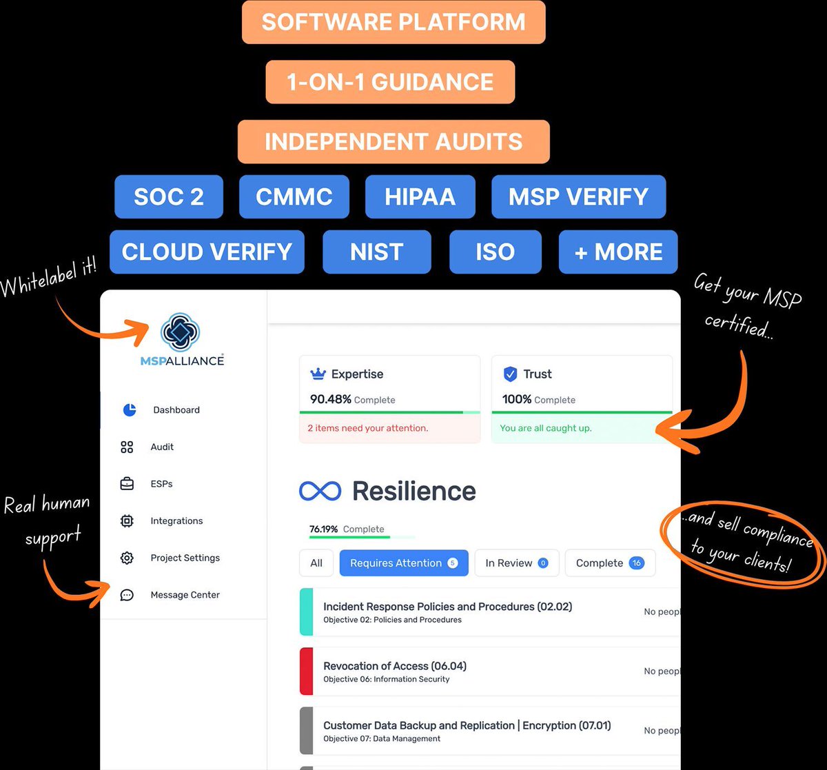 charlesweaverJD's tweet photo. Friendly reminder for MSPs working through compliance:

MSPAlliance helps MSPs get to SOC 2, CMMC, and other certification goals—but the important part is how. We built this to be MSP-first, with an MSP-friendly experience (not generic enterprise templates).

If compliance feels like a square peg / round hole, there’s a better way. 

https://t.co/RMZuexLFl7