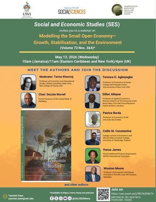 CCCEur's tweet photo. FYI: @SALISESMona Webinar “Modelling the Small Open Economy—Growth, Stabilisation, and the Environment”. https://t.co/3Uh68mVOiD #Caribbean #CARICOM #UWI #MonaCampus #SALISES #SES #Economy #Modelling #Growth #Stabilisation #Environment https://t.co/7uGEtB2a6L