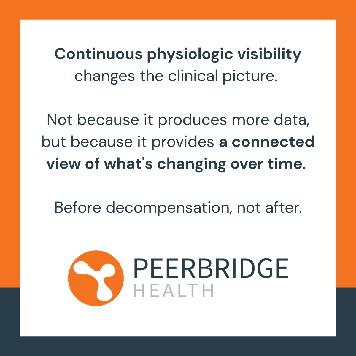 PeerbridgeCor's tweet photo. Cardiac care is still built around snapshots.
An ECG at a visit. A stress test when symptoms arrive.
Continuous physiologic visibility changes what's possible. Before decompensation, not after.
#cardiology #cardiacmonitoring #cardiacintelligenceplatform #cardiaccarecontinuum https://t.co/692NpvXaUQ