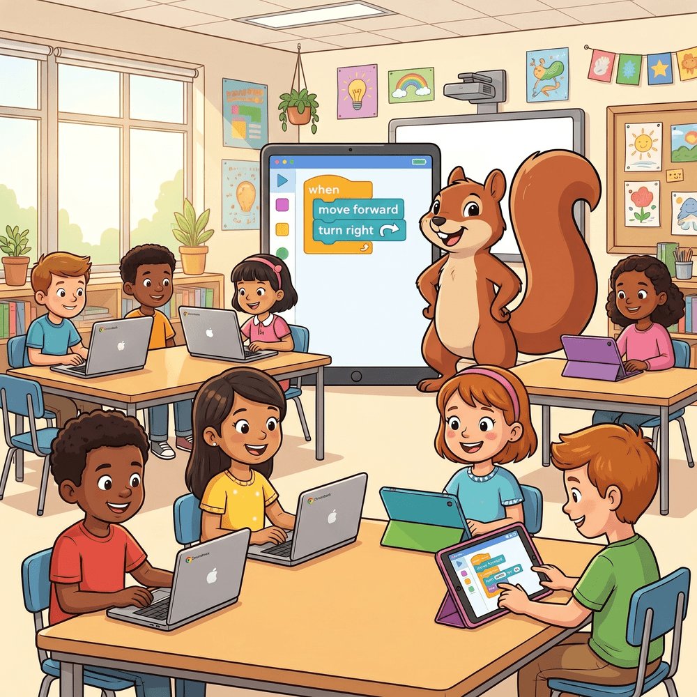 codehop_'s tweet photo. What if your students could learn CS at their own pace — while you focus on the kids who need you most? 💡 CodeHop's self-paced mode makes it possible. No prep. No stress. Just learning. 🐿️ https://t.co/NitBh2cf6p #CodeHop #ElementaryCS #TeacherTips https://t.co/atOMNOT07w