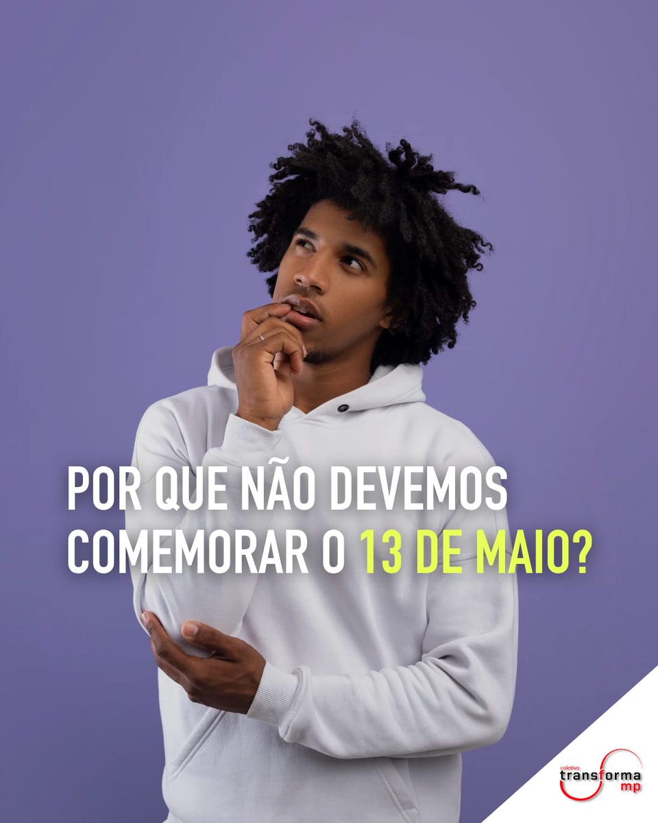 transformamp's tweet photo. Dia 13 de maio é dia de pensar a resistência e não de comemoração

Apesar da abolição, as negras e negros continuaram desumanizados e discriminados, pois a Lei Áurea não previu a geração de políticas públicas para acolher as demandas dessa população. https://t.co/ODnDF6FfG7