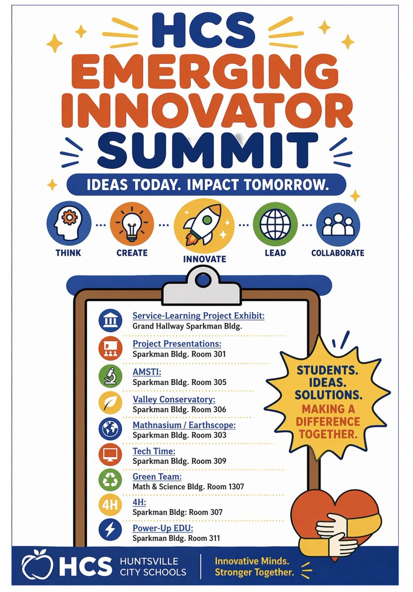 powerupedu's tweet photo. What a great day with the @Huntsville City Schools gifted students at the HCS Emerging Innovators Summit!  @PowerUpEDU staff shares their experience resulting in a day that supported curiosity, creativity, and student voice - alongside educators and partners who believe in meaningful, student-centered learning.  
#HuntsvilleCitySchools #PowerUpEDU #GiftedEducation #EmergingInnovators #STEMEducation #InnovativeLearning #CreativeLearning