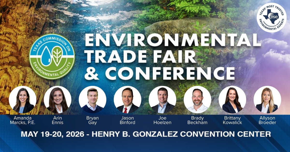 ESEPartners's tweet photo. Headed to #TCEQ ETFC in San Antonio next week? Stop by Booth 455 May 19–20 at the Henry B. González Convention Center to connect with the ESE Partners team! We’ll be talking all things Texas environmental programs, permitting, and compliance strategy. Come say hi! https://t.co/e7y28IkkHF