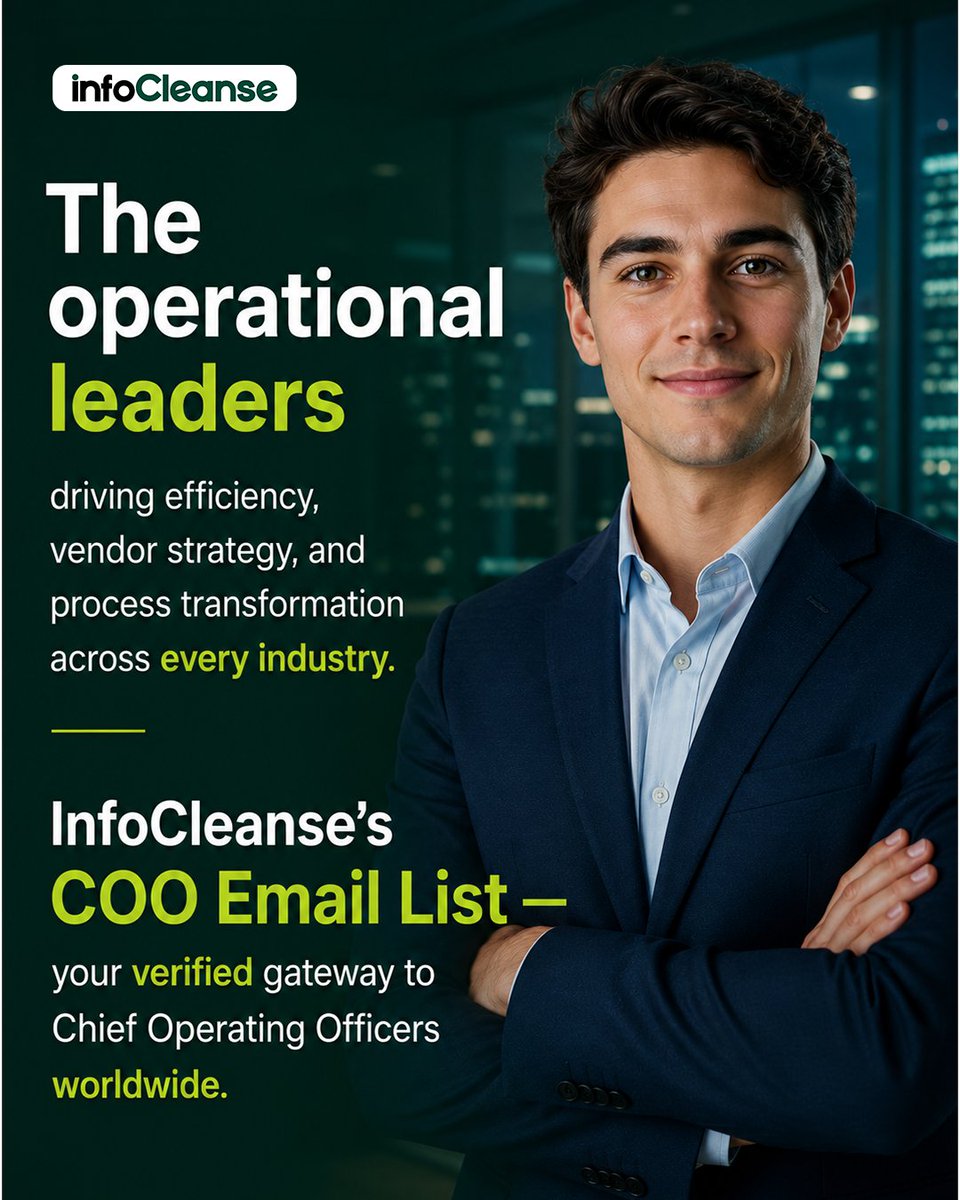 InfoCleanseTeam's tweet photo. Need to reach the operational decision-makers building business efficiency? 

InfoCleanse's COO Email List connects you directly with verified Chief Operating Officers across industries and geographies. Build your operations pipeline with precision. 

Get it now! https://t.co/54OrqslCyo
