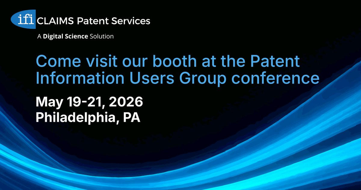 IFICLAIMS's tweet photo. Heading to #PIUG2026? So are we. Find IFI CLAIMS at our booth in Philadelphia, May 19–21 and let's talk patent data. Schedule a meeting in advance at https://t.co/6E1WwRBwTF. #PatentData #IP https://t.co/8NJDpmbOXH