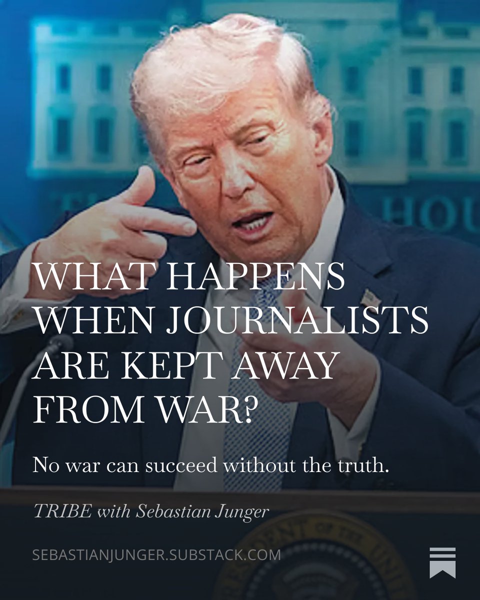sebastianjunger's tweet photo. No war can succeed without the truth. 

Read my new article "WHAT HAPPENS WHEN JOURNALISTS ARE KEPT AWAY FROM WAR." Now available on my Substack.

https://t.co/bsOGj95wMi https://t.co/CrYI0O8r88