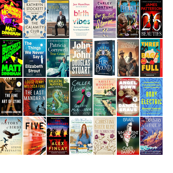 TPMLibrary's tweet photo. This week the Tye Preston Memorial Library has 614 new books and four new movies.  New items include A Parade of Horribles, The Calamity Club, Solo Mio, Birth Vibes, Famesick, Our Perfect Storm, Goat, 26 Beauties, and The Butcher's Masquerade. https://t.co/XTSyIZ8kQv https://t.co/P10Kp5sTcr