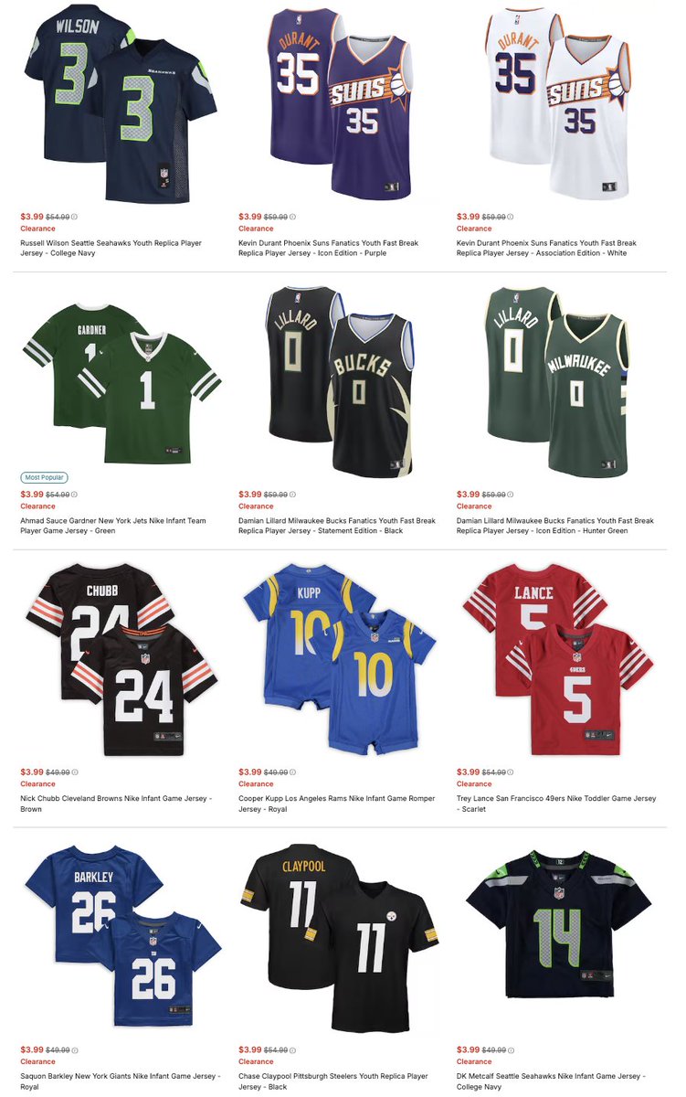 snkr_twitr's tweet photo. AD: TOP DEAL: Jerseys on sale for as low as $3.99 (up to 90% off) 

- Fanatics
Men https://t.co/4aFTdTm6O0
WMNS https://t.co/TDF3unxXVP
Kids https://t.co/r9iR4pLvPq
(use code 29SHIP for free shipping on $29+)

- NBA Store https://t.co/qTMJK4Mjm8
(use code NBA49 for free shipping on $49+)

- NFL Shop https://t.co/9m1AzH62I4
(use code NFL49 for free shipping on $49+)

- Lids 
Men https://t.co/IRebp29OlY
WMNS https://t.co/mgvZWFaEXJ
Kids https://t.co/zcmVTZDrmY