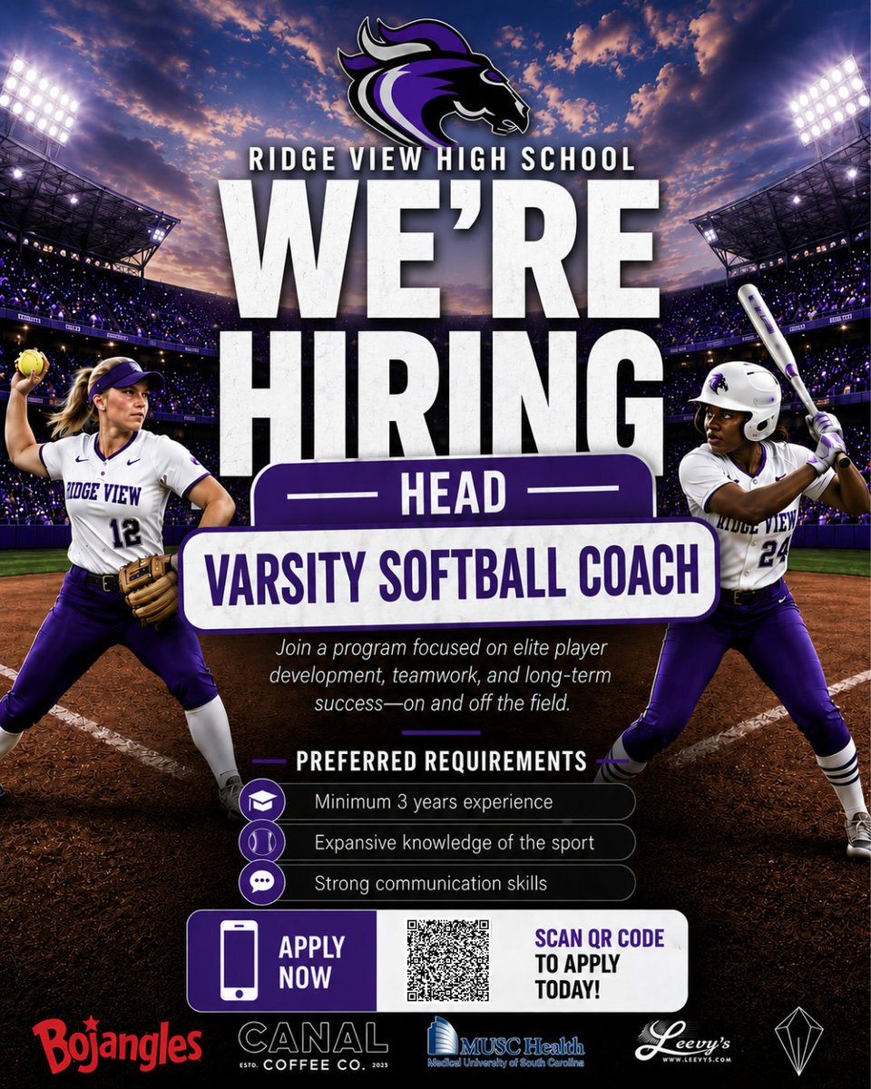 RidgeViewSports's tweet photo. We're looking for our next leader of the @RidgeViewSports Softball program!

Apply online at https://t.co/XArfqGs3dR

#NextLevel https://t.co/VIl58VyO1K