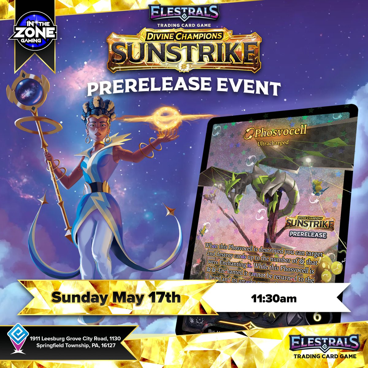 ITZGamingGC's tweet photo. We're hosting the only @Elestrals Sunstrike Prerelease in Western PA this weekend! Come throw down with the newest set before anywhere else! https://t.co/y5eJLEajXw