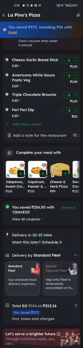 tiwari100104's tweet photo. @LaPinozPizzaInd I then asked the staff to cancel the previous order and accept it through zomato so I can save 50Rs which seems insignificant but not to a student living far from home like me. But they refused sighting company policies. Please take a note https://t.co/5YHp2S1QmZ