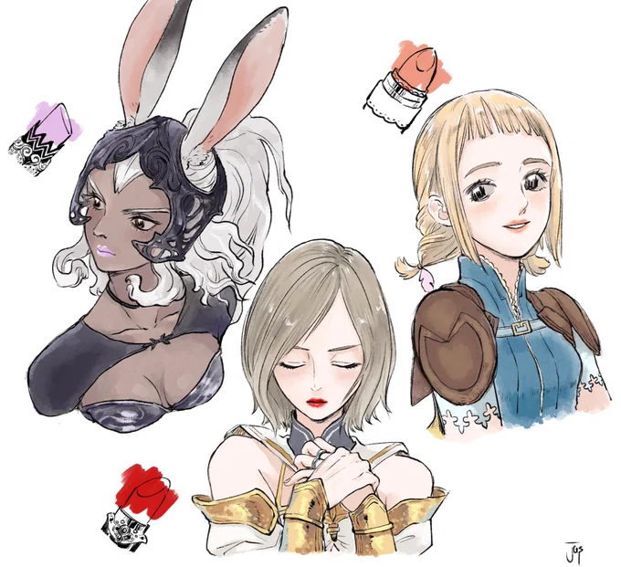 FF女子×リップカラーシリーズラストです フラン→ライラック アーシェ→クラシカルレッド パンネロ→オレンジベージュ