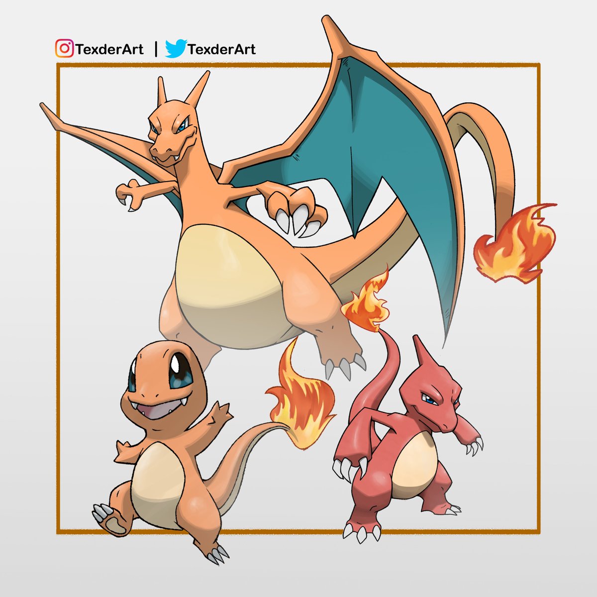 TexderArt's tweet photo. I drew Charmander's evolution line, simply love these guys!

#Art #Pokemon #Kofi #Fakemon https://t.co/8xSPopnAkX
