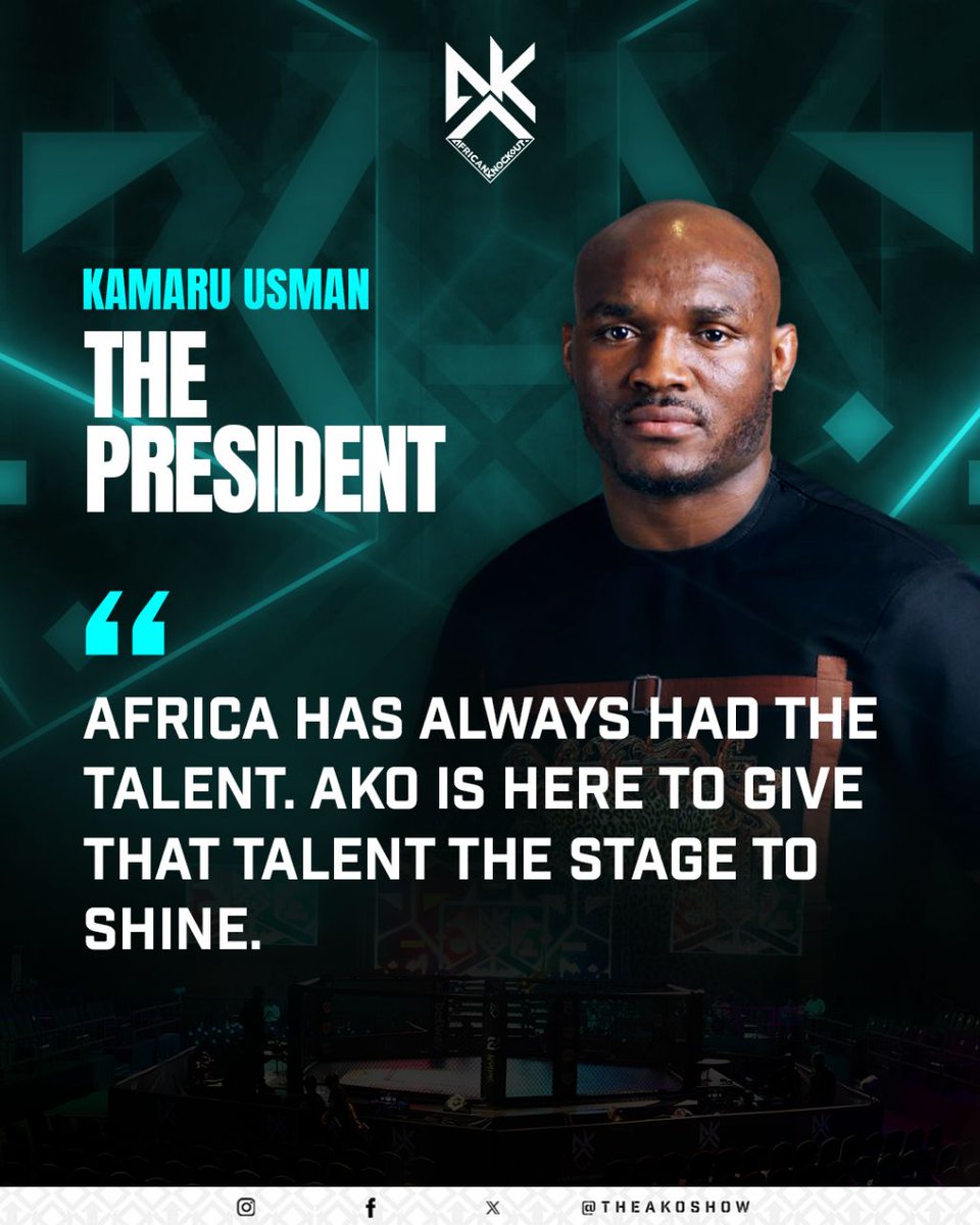TheAKOShow's tweet photo. ๐ Giving African talent the platform to shine on the biggest stage ๐๐ฅ @usman84kg
#AfricanKnockout #MMA #Africa #KamaruUsman #AKO https://t.co/8EH81XPYgQ