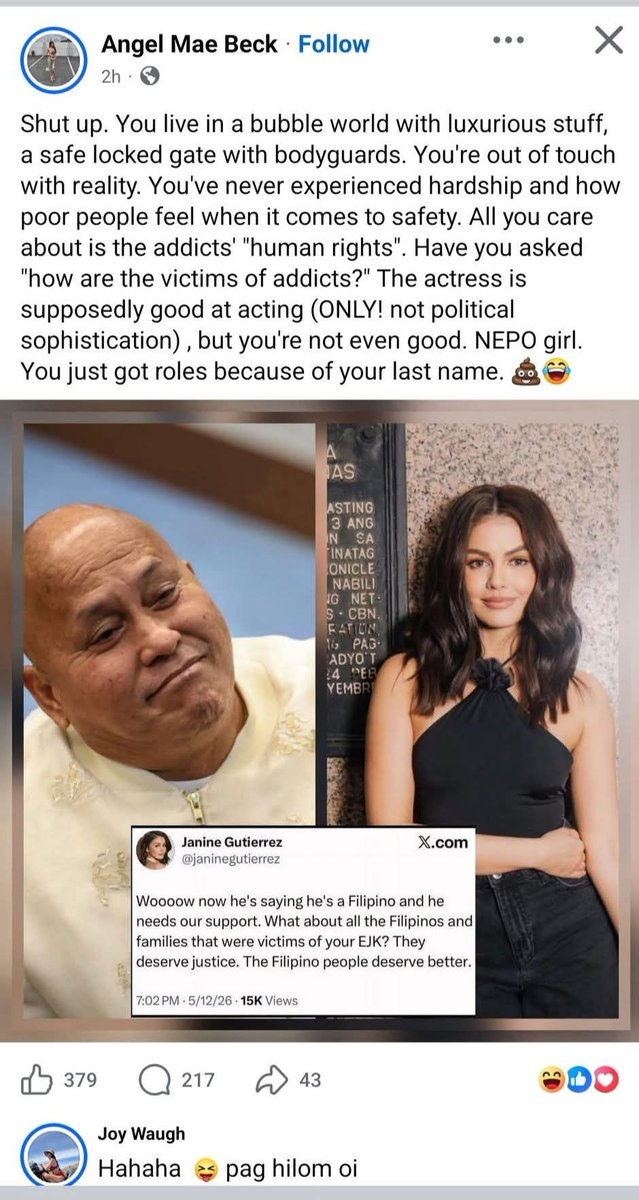 MurzOneaL's tweet photo. @janinegutierrez Ang kapal din naman ng mukha mo magsalita ng ganyan, nepo gurL. 👎 https://t.co/GiUWyqECBQ