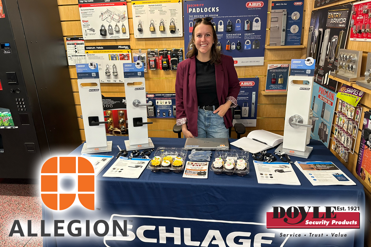 Doyle_Security's tweet photo. We've got Aubrey from Allegion here today (5/13) for Counter Day. She'll be here till 2:00 in Will Call, so stop by and say hello. She is showcasing new products, handing out some free goodies, and can answer any Allegion questions you may have. https://t.co/FESDNoyt2s