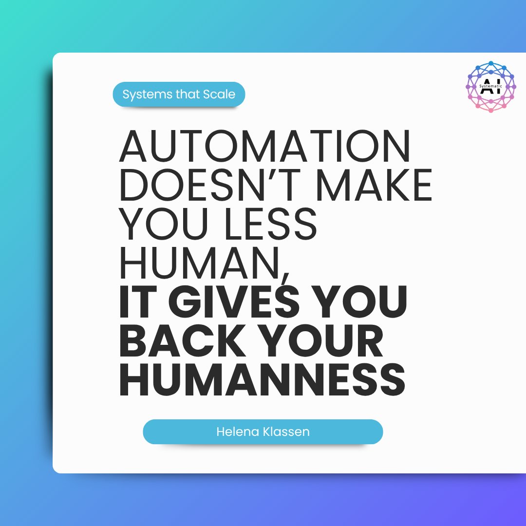 systematic_ai's tweet photo. Automation should amplify humanity, not replace it. 
Real progress happens when technology serves people and strengthens what makes us human.

https://t.co/zSO7jUZq27

#HumanityBehindAutomation #FutureOfWork #AI #Automation #BusinessSystems https://t.co/56WLgW2x5D