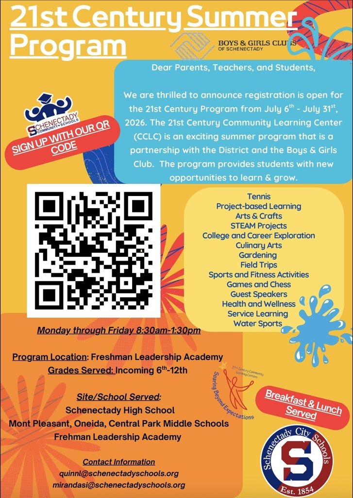 OneidaSCSD's tweet photo. Registration is open for the 21st Century Summer Program (Grades 6-12)

Dates: July 6 - 31
Days: Monday - Friday
Time: 8:30 a.m. - 1:30 p.m.

Register here:  https://t.co/X4SF5Nt8hf https://t.co/hToXGdy9RP
