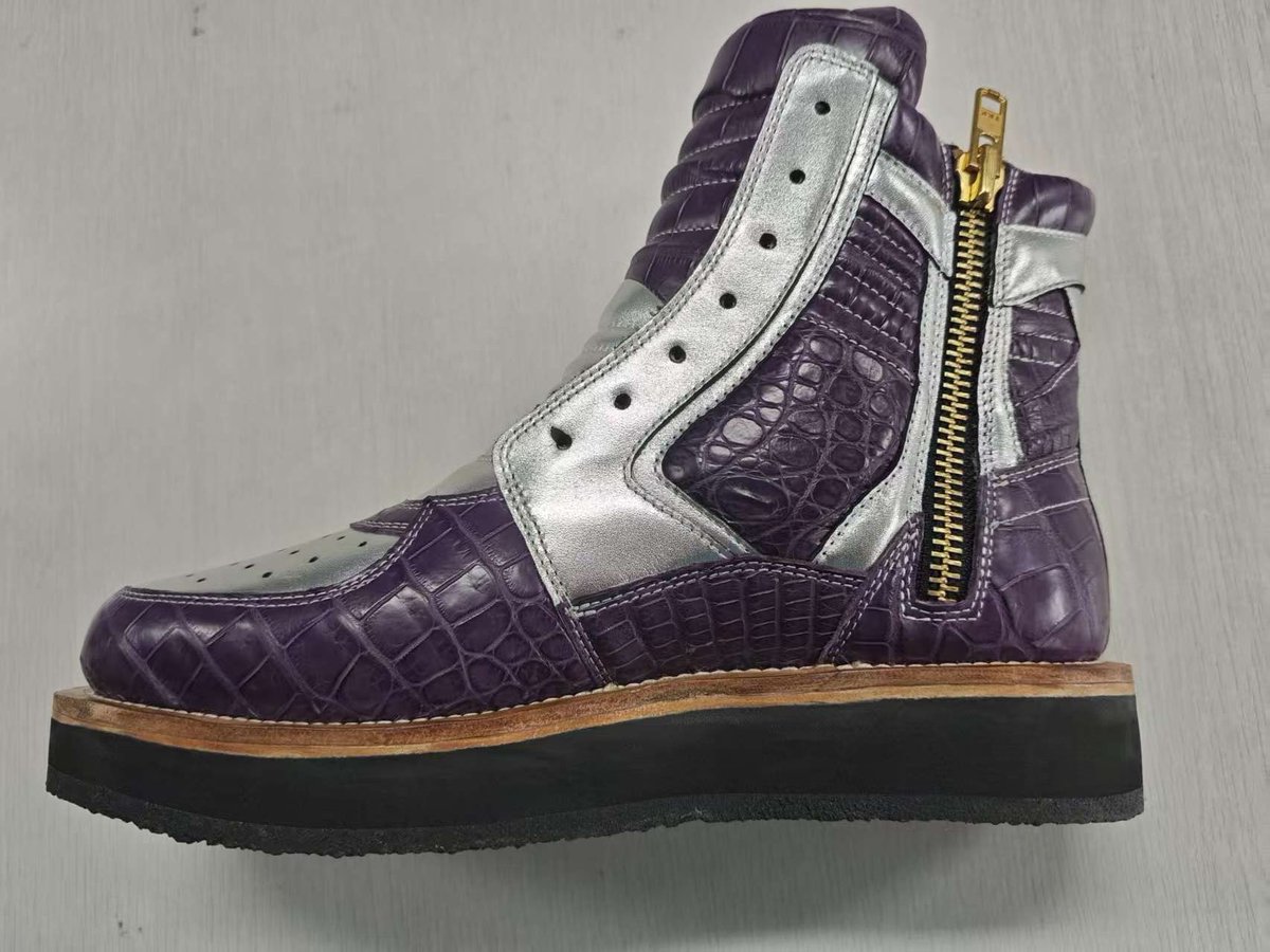 eucylde's tweet photo. Personal Enoch laced sneaker boots in Himalayan Crocodile Leather. Using the colors from the 2025 collection for the 2026 silhouette. https://t.co/m4WTEfItCq