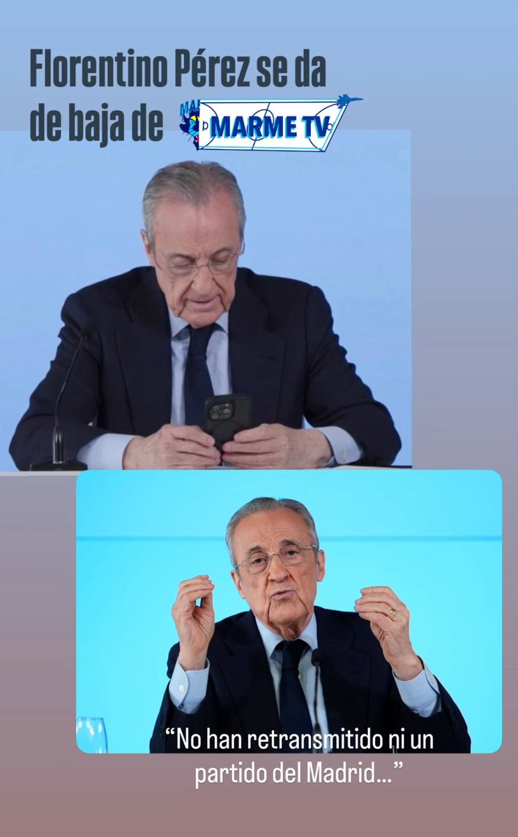 marmesanjavier's tweet photo. Florentino Pérez se da de baja de MarmeTV https://t.co/EjZ6PV9SCC