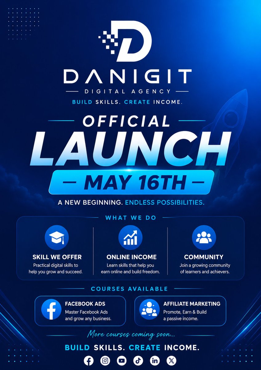 danigitagency's tweet photo. The future starts now.

After months of vision, learning, and preparation, DANIGIT is officially launching on May 16th. we are building more than a digital agency, we are building a community where skills become opportunities and knowledge creates income.

OFFICIAL: MAY 16TH https://t.co/6PMtCsTtbF