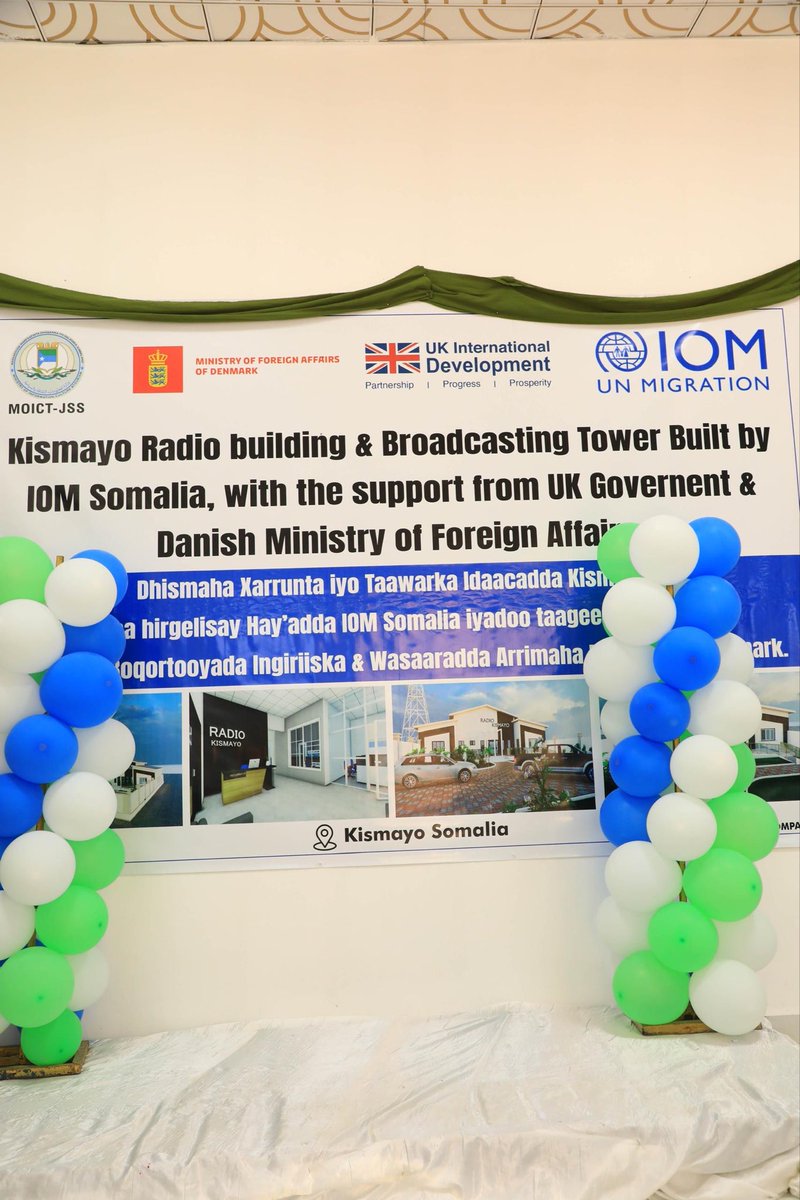 Abdifatahmukta's tweet photo. As the Minister of Information of the Jubaland, I am pleased to inaugurate the new Radio Kismayo building. The station will cover up to 120KM, strengthening public awareness, GOV communication, and media development. I thank @iom_somalia the UK, and Denmark for their support. https://t.co/MRUtWXQpAj