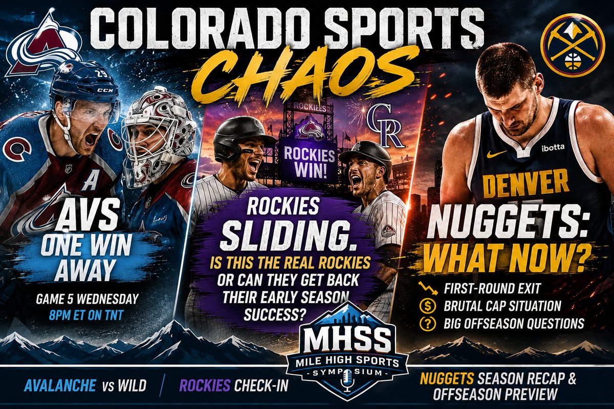 DocandJT's tweet photo. ๐จ TOMORROW on #MHSS ๐จ
๐ The #Avs got punched in the mouth in GM 3, then answered like contenders in GM 4
โพ The #Rockies fading or can they give us signs of life?
๐ #Nuggets season OVER. Just a disappointment or beginning of bigger issues? #MileHighBasketball #DenverSports https://t.co/ThtJsU2R0x