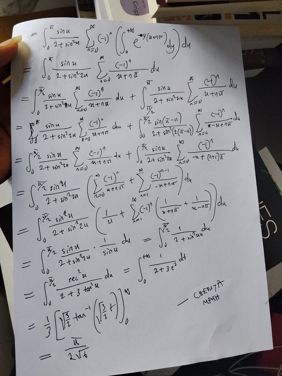 Chetuyachinago's tweet photo. Here is my solution to this beautiful Integral proposed by Julia. https://t.co/EnzWvlM4Ts