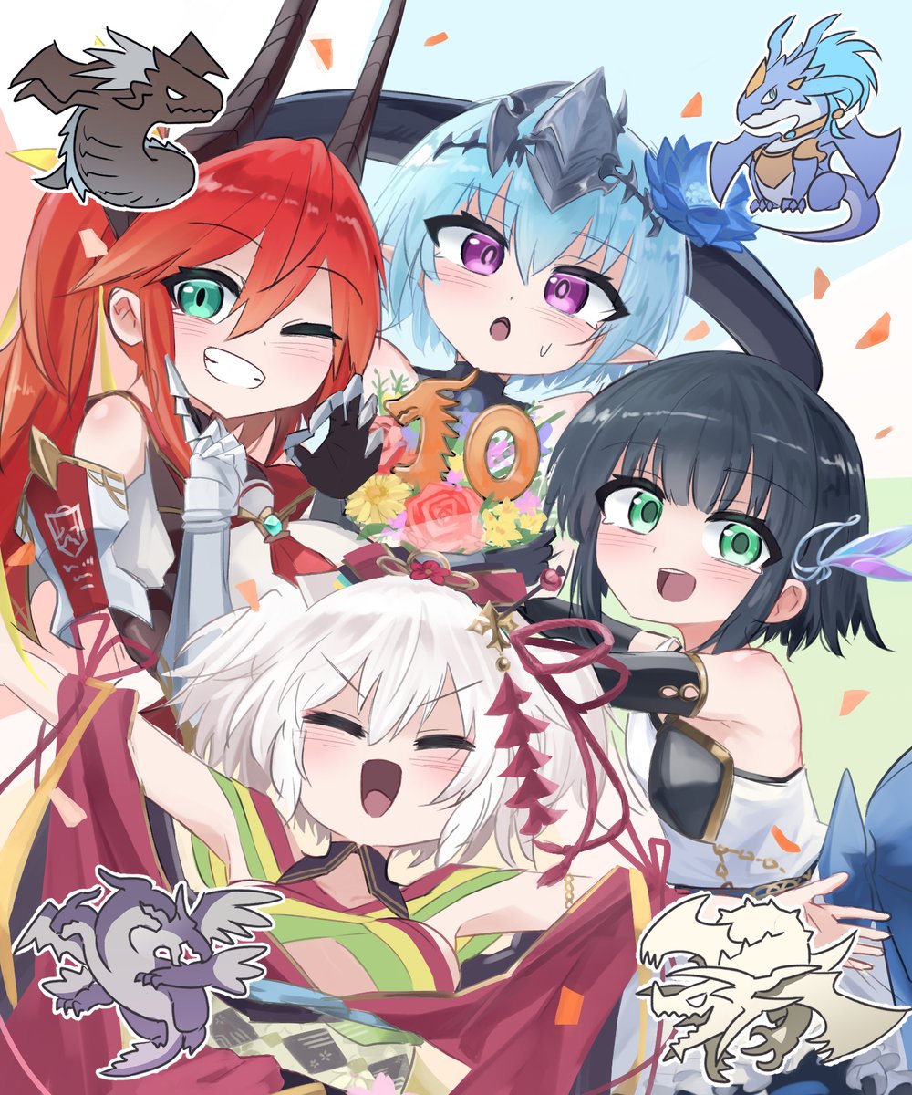 Magao3_kaihimo's tweet photo. #シャドバWB周年ファンアート募集キャンペーン 
シャドバ10周年&amp;ビヨンド1周年おめでとう🎊
ドラゴンLOVEなのでドラゴンクラスの推し達と10周年にちなんで10コストのドラゴンさんから新旧含めてピックアップしてみたぞい https://t.co/sXj84LH5CG