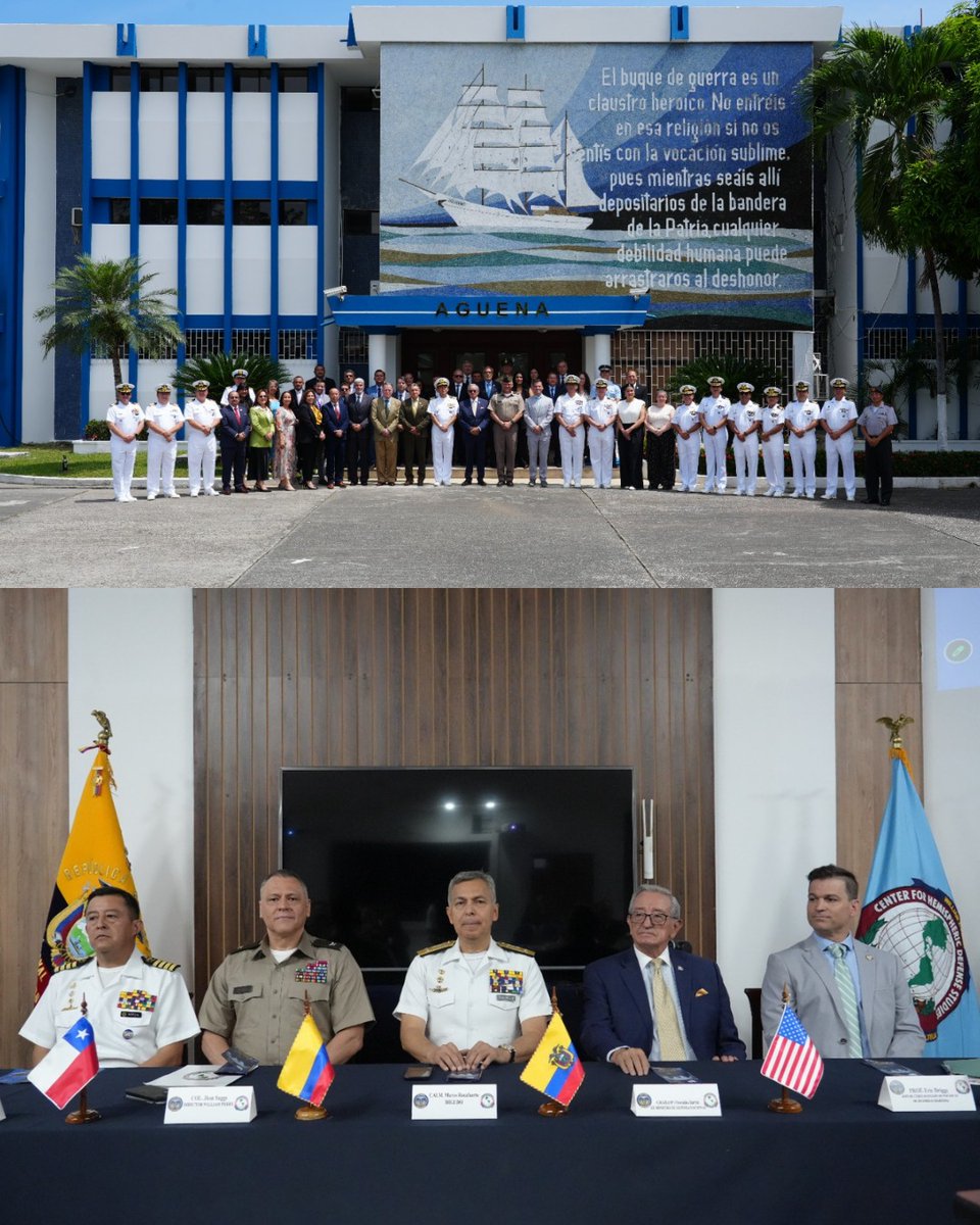DefensaEc's tweet photo. ¡FORMACIÓN INTERNACIONAL ESTRATÉGICA FORTALECE EL LIDERAZGO DE LA ACADEMIA DE GUERRA NAVAL EN LA REGIÓN! 💪

➡️ Profesionales civiles, militares y especialistas en seguridad marítima de #Argentina, #Chile, #Colombia, #EstadosUnidos, #Ecuador y #Panamá participan en el Curso Avanzado en Políticas de Seguridad Marítima MSP 2026, inaugurado por la @armada_ecuador en coordinación con el Centro de Estudios de Defensa Hemisférica William J. Perry de los Estados Unidos.

📌 Este programa académico de alto nivel convierte a #Guayaquil en un punto estratégico de análisis y cooperación regional frente a desafíos vinculados a seguridad marítima internacional, amenazas transnacionales, comercio global, ciberseguridad y gobernanza de los espacios marítimos.

📍 Durante el desarrollo del curso se ejecutarán conferencias magistrales, mesas de discusión y ejercicios académicos orientados al fortalecimiento de capacidades operativas, legales y estratégicas en el ámbito marítimo regional.

Con esta iniciativa, las @FFAAECUADOR reafirman su compromiso con la formación profesional, la cooperación internacional y el fortalecimiento de la seguridad marítima en la región.🤝