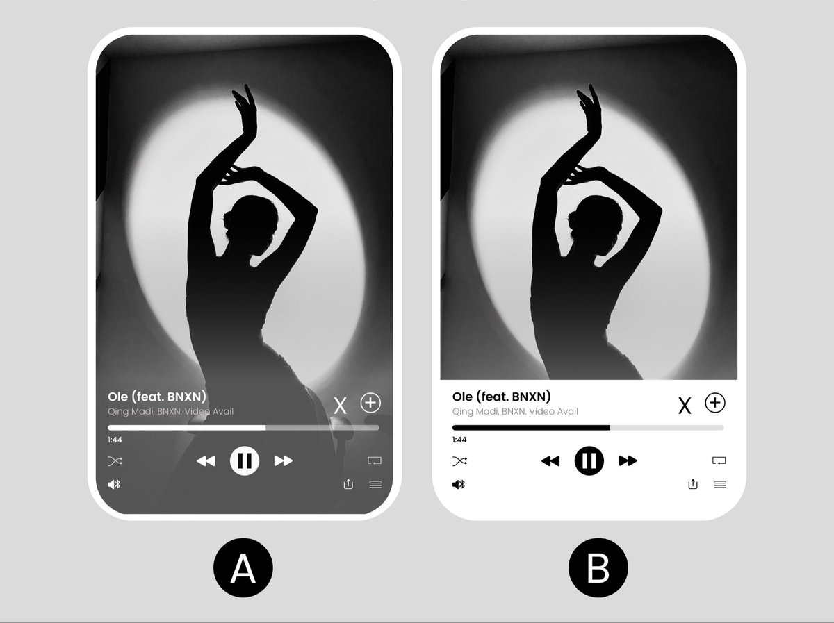 TechsisBecca's tweet photo. Designed these music streaming UI concepts in Figma 🎵

Explored:
• Layout hierarchy
• Contrast
• Music controls
• Minimal UI
• Overlay vs split layout

Which feels better — A or B? 👀

And what would you improve?

#UIUX #Figma #MobileDesign https://t.co/SvL7Jjs1qE