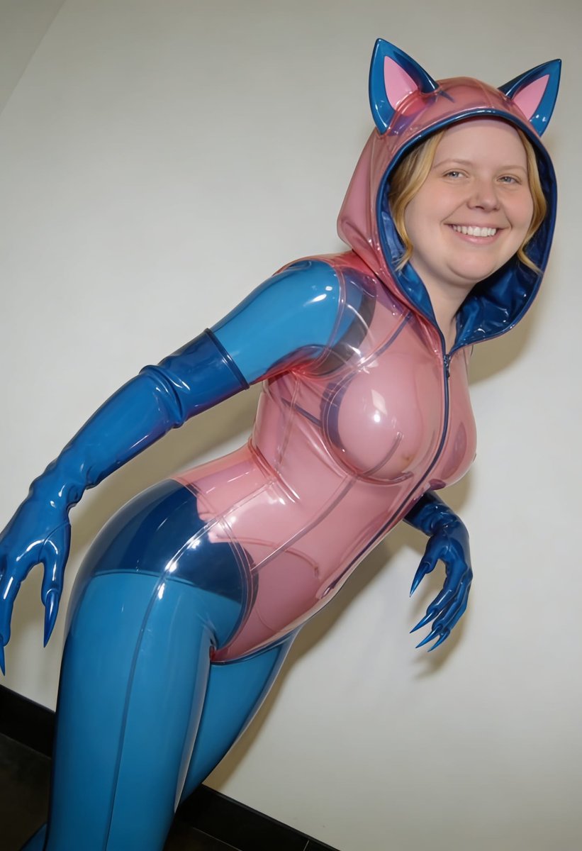 Lizzy1262629's tweet photo. I'm serving fierce and playful energy in this glossy blue and pink latex catsuit with a matching cat-eared hood, cat mask, and sharp blue claw gloves.
#ShinyCatSuit #LatexCatwoman #BluePinkPVC #CatMaskCosplay #ClawGloves #GlossyFetish #KawaiiCatLook #DollcoreLatex https://t.co/LzQoI7WVqY